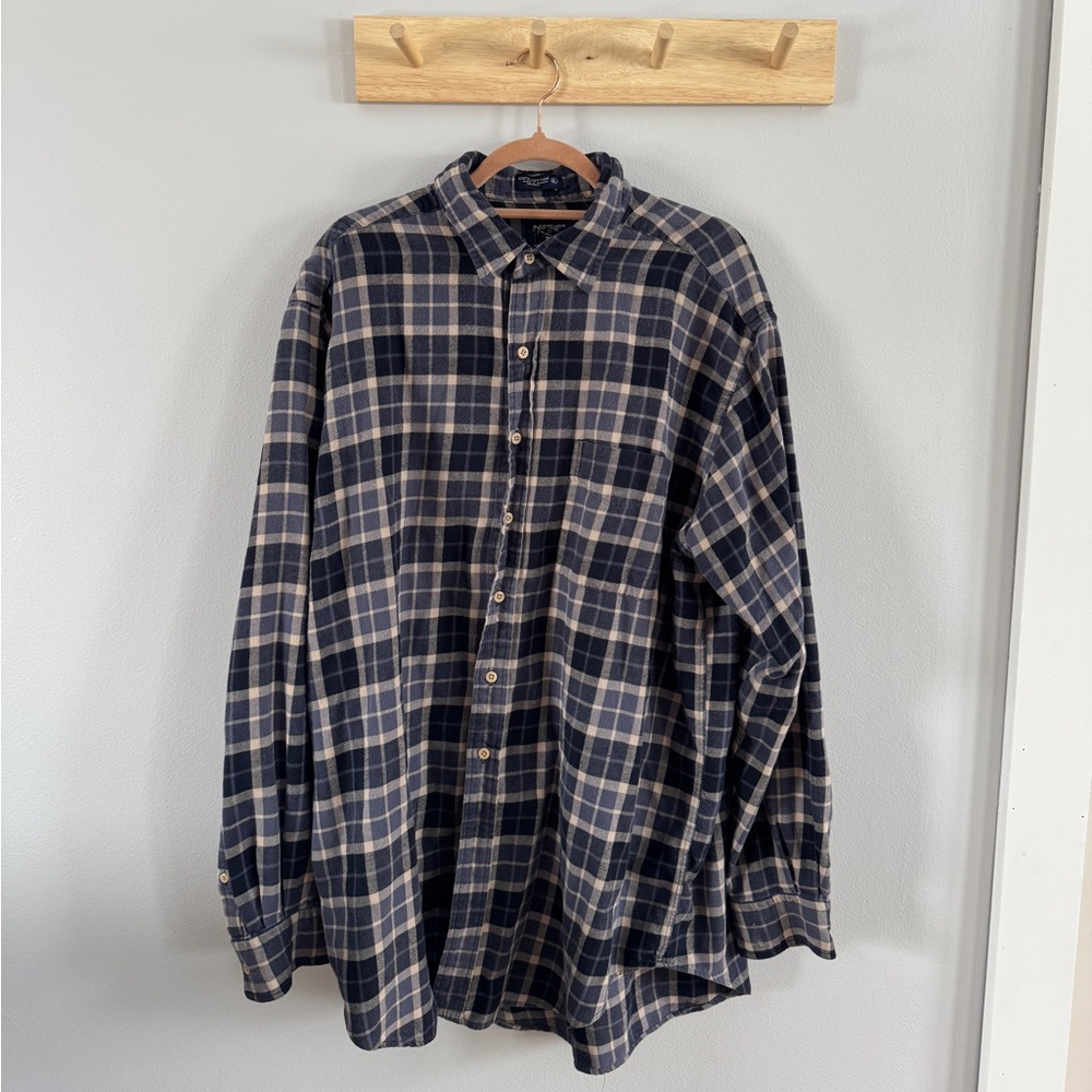 Vintage Men’s Flannel Shirt - Blue Plaid 100% Cotton - XL